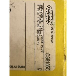 Hubbell CS8165C Locking Plug, 50 Amp, 480V, 3 Pole and 4‎ Wire